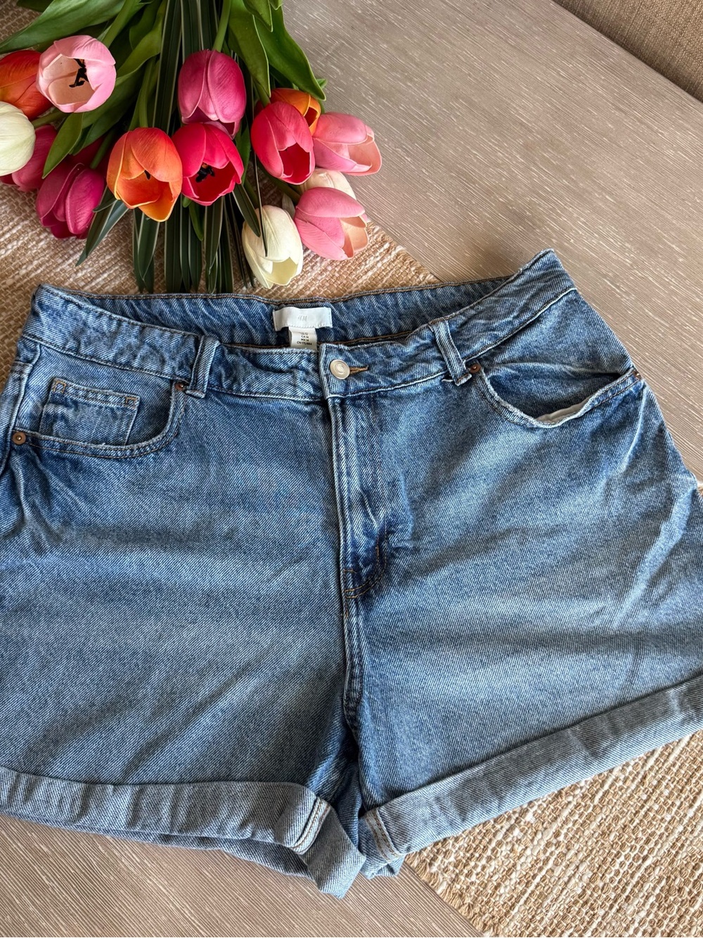 H&M Light Blue High-Rise Denim Shorts